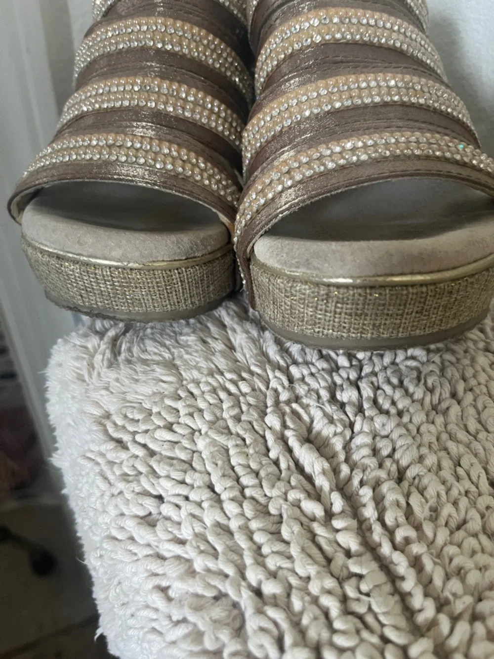 Volatile sparkly Women’s rhinestone and soft leather comfy Wedge Sandals